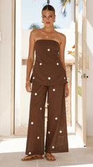 Kailani Strapless Top and Pants Set - Chocolate / White Polka Dot