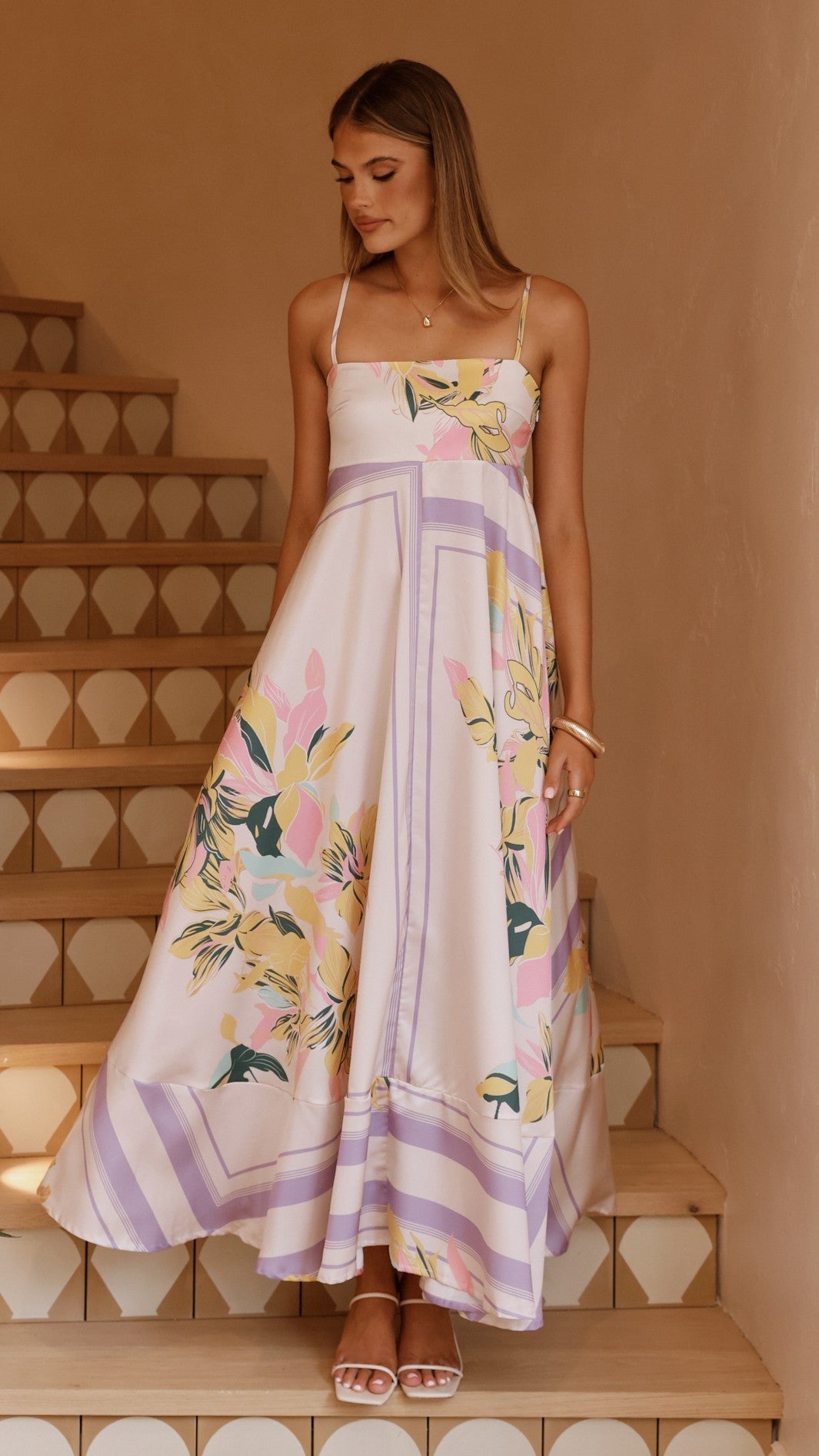 Kaethe Maxi Dress - Beige/Lilac