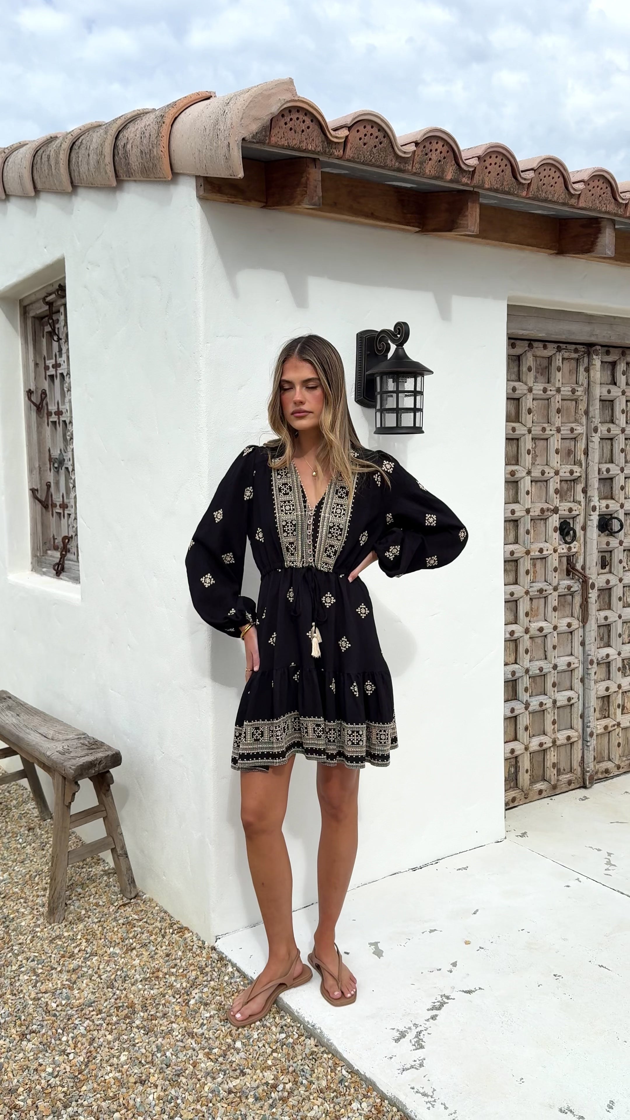 Delainey Mini Dress - Black/Beige