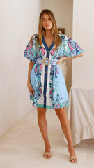 Dali Mini Dress - Island Bloom Blue