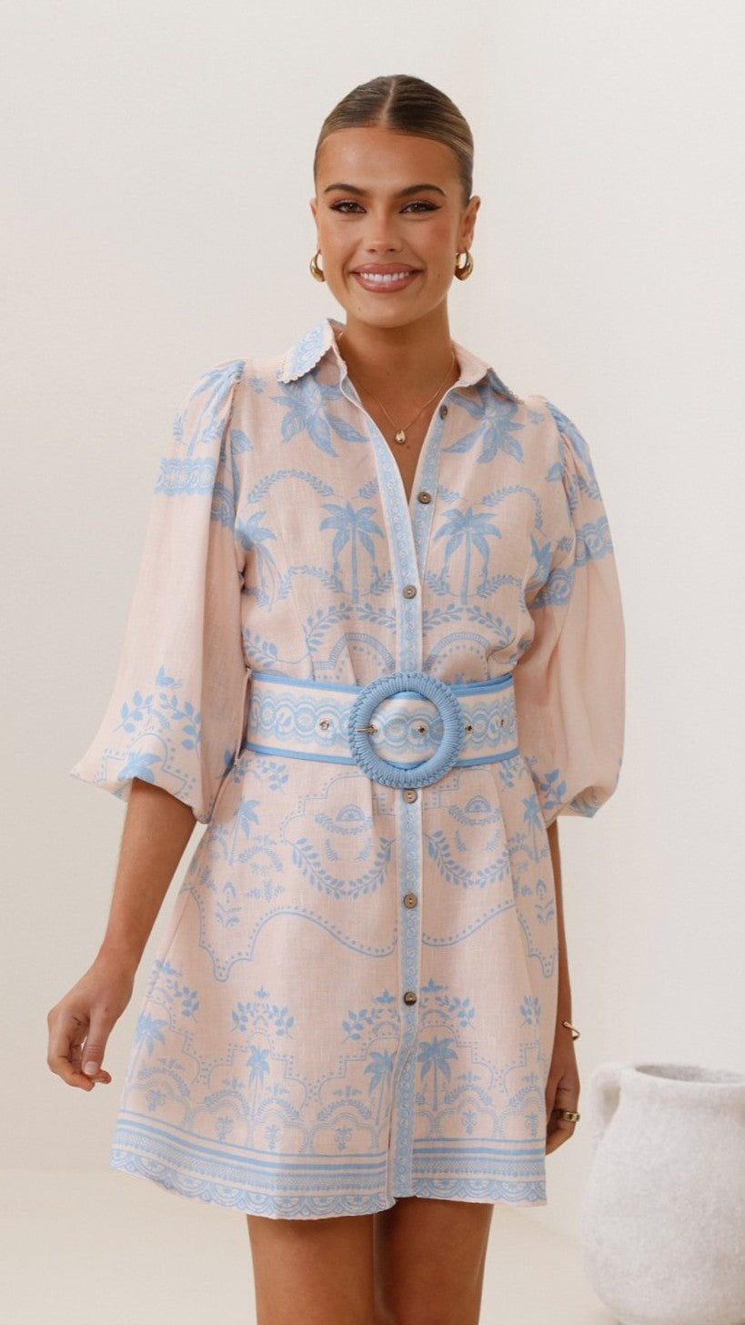 Xander Long Sleeve Mini Dress - Blue