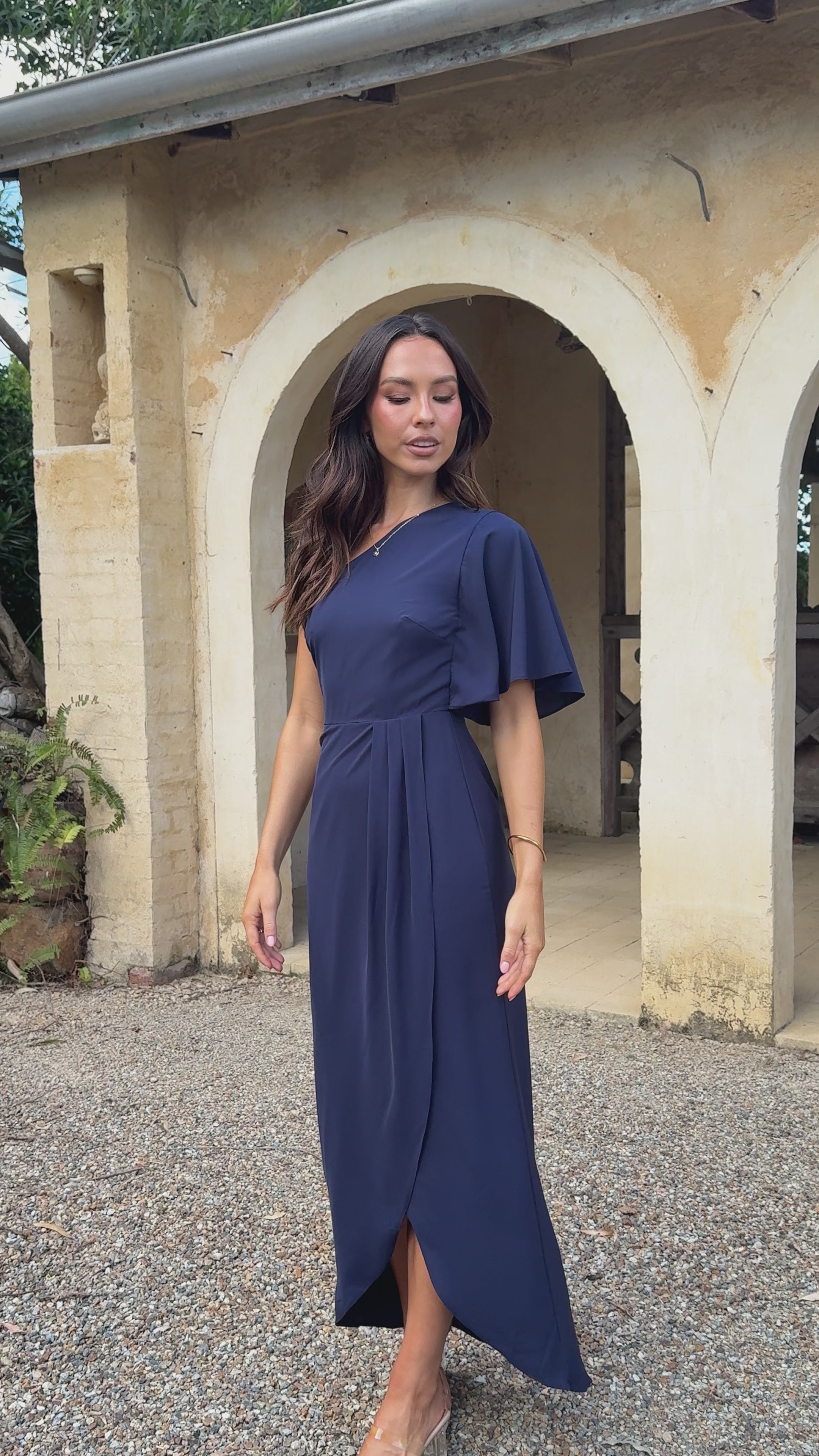 Emma One Sleeve Maxi Dress - Navy