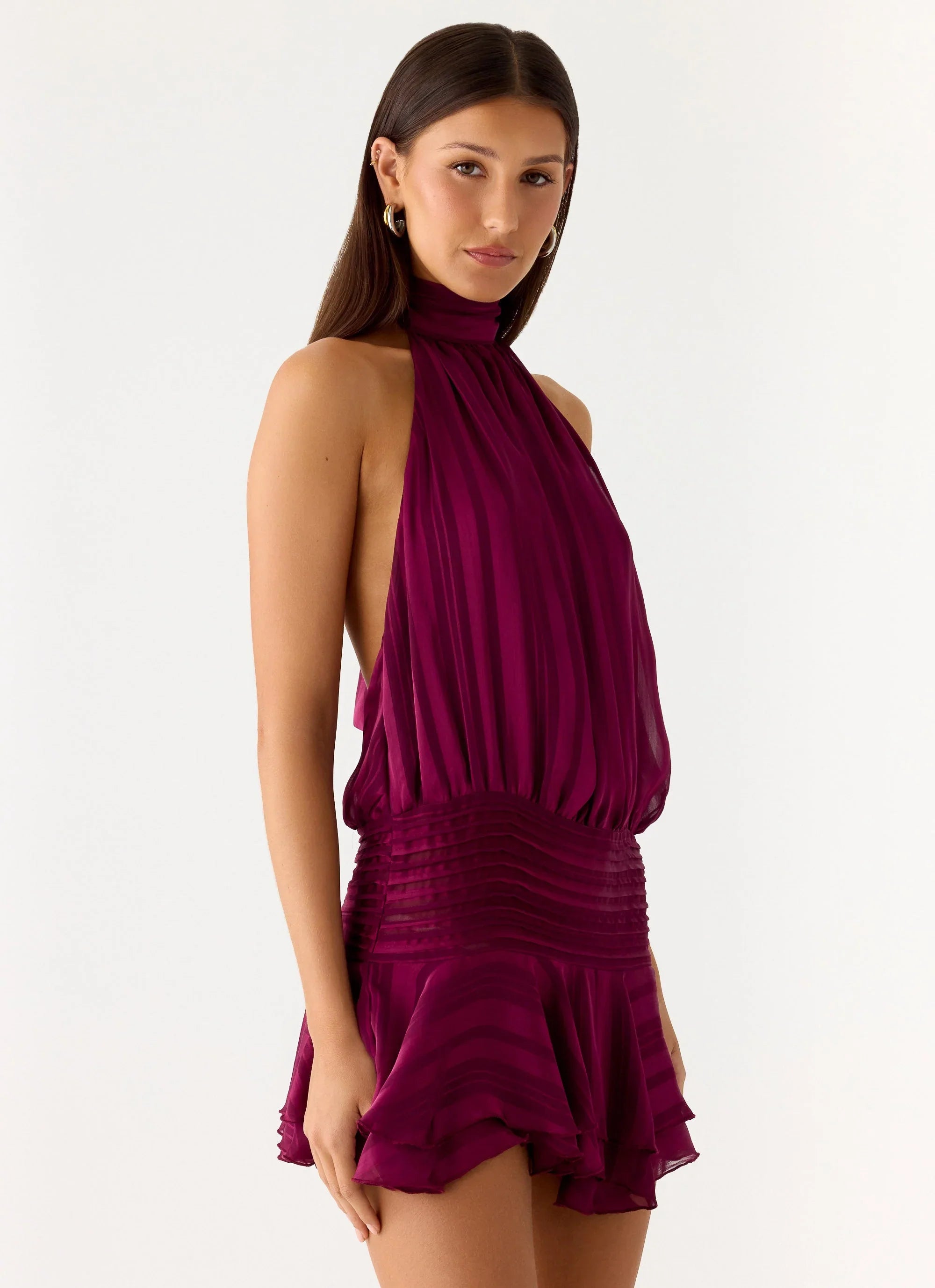 Willow Chiffon Mini Dress - Plum