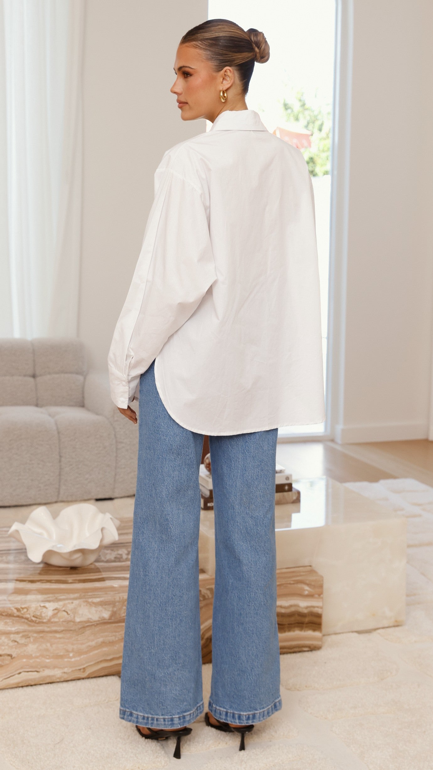 Charla Button Up Poplin Top - White