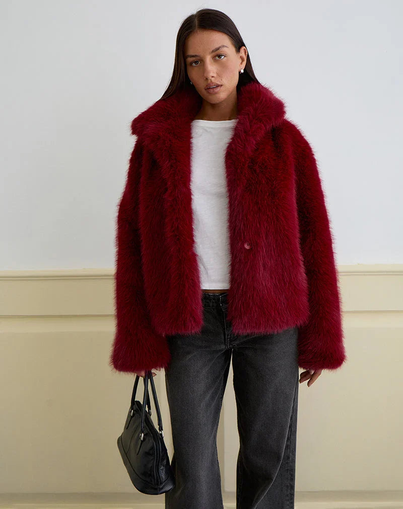 Joji Jacket in Faux Fur Cherry