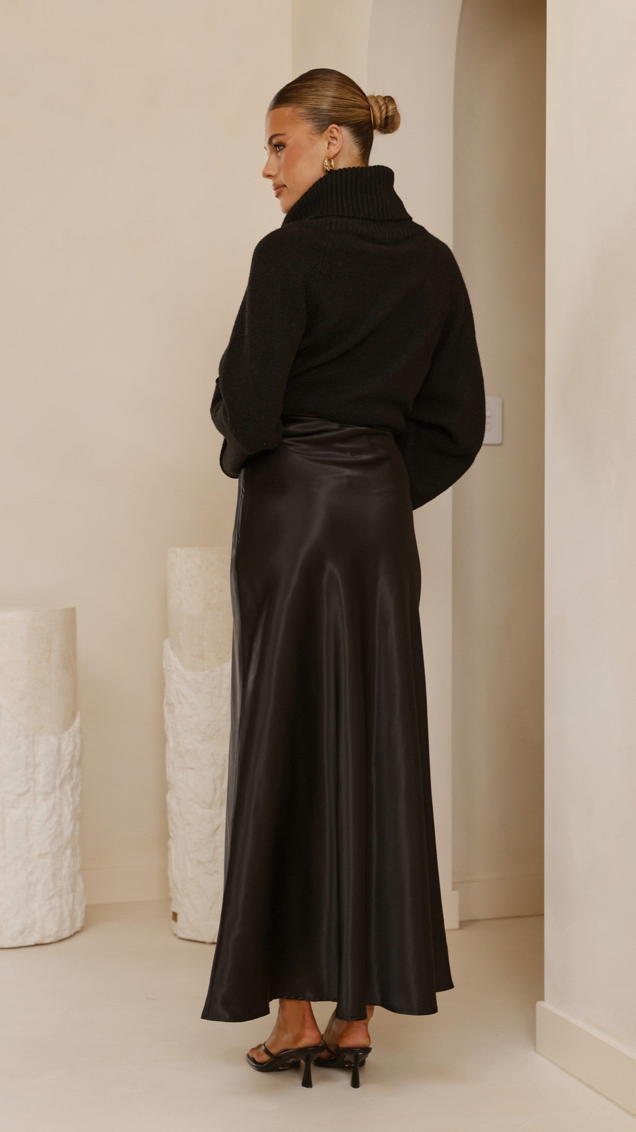 Darina Bias Cut Maxi Skirt - Black