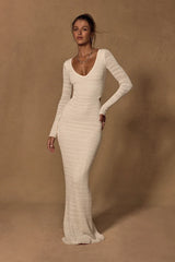 Shenoah White Crochet Cutout Long Sleeve Maxi Dress