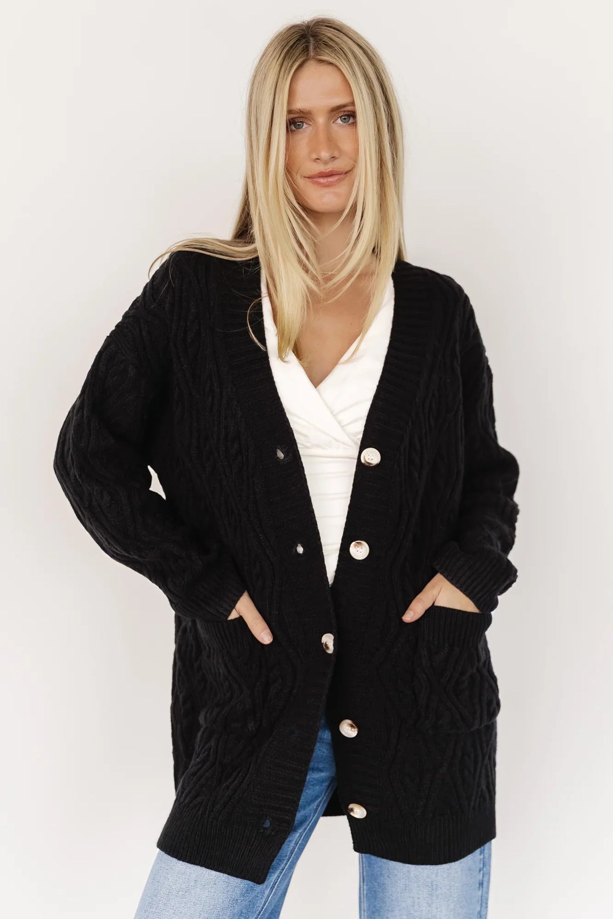 Alberta Cable Knit Cardigan | Black