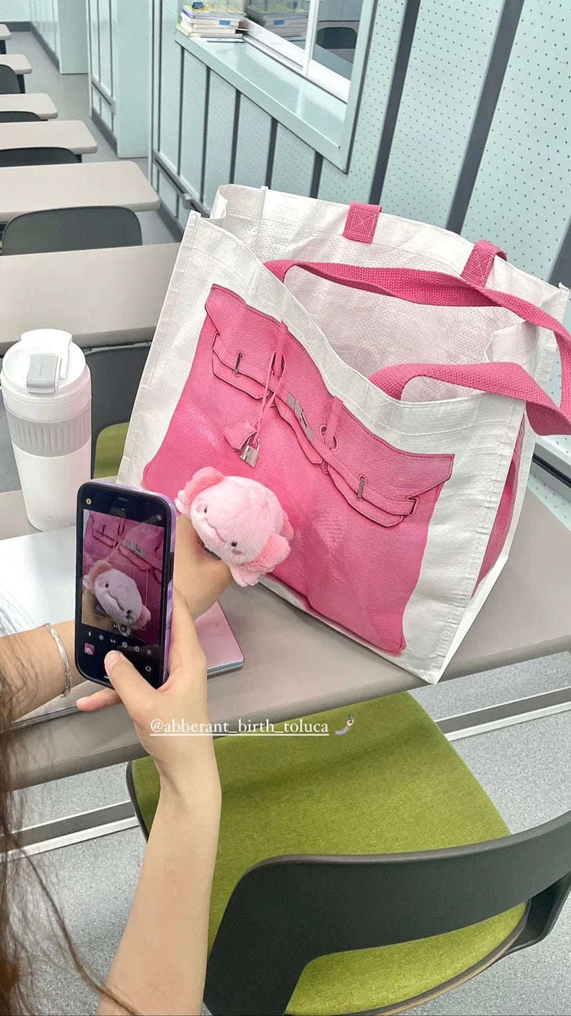 Grocery Bags Creative Parody Platinum Bag Print Woven Bag Fire Over The Net Birkin Fitness Casual Bag