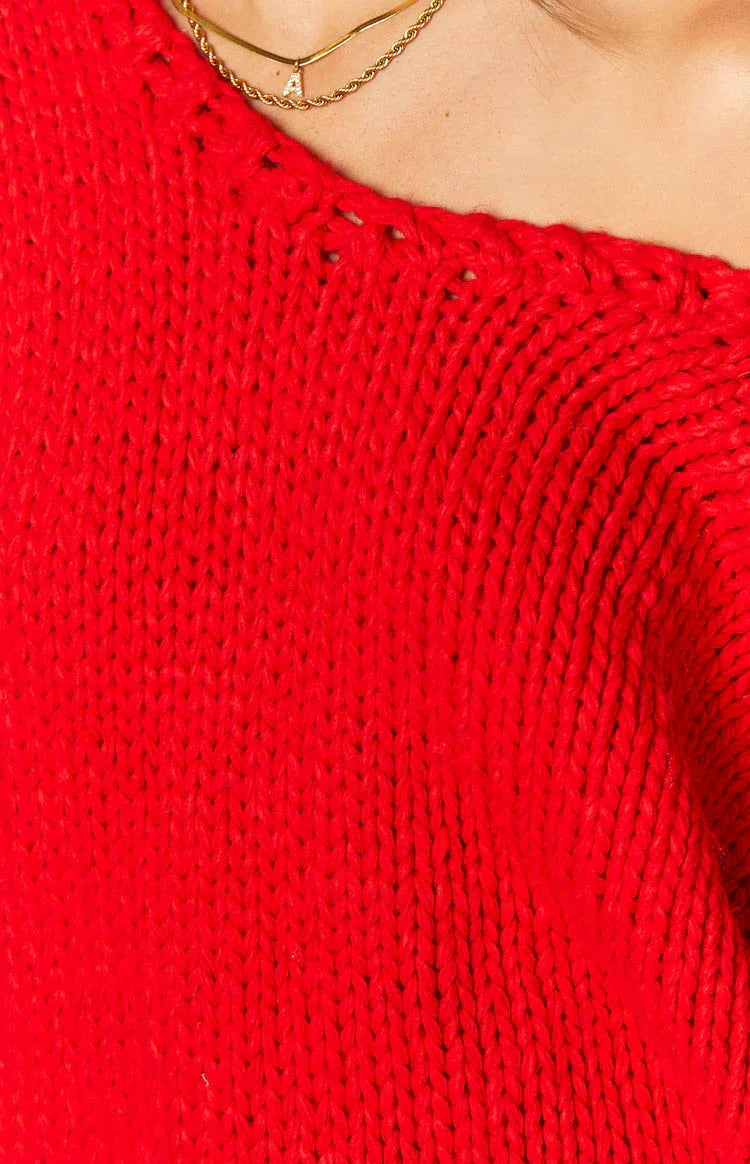 Delvey Red Chunky Knit Sweater