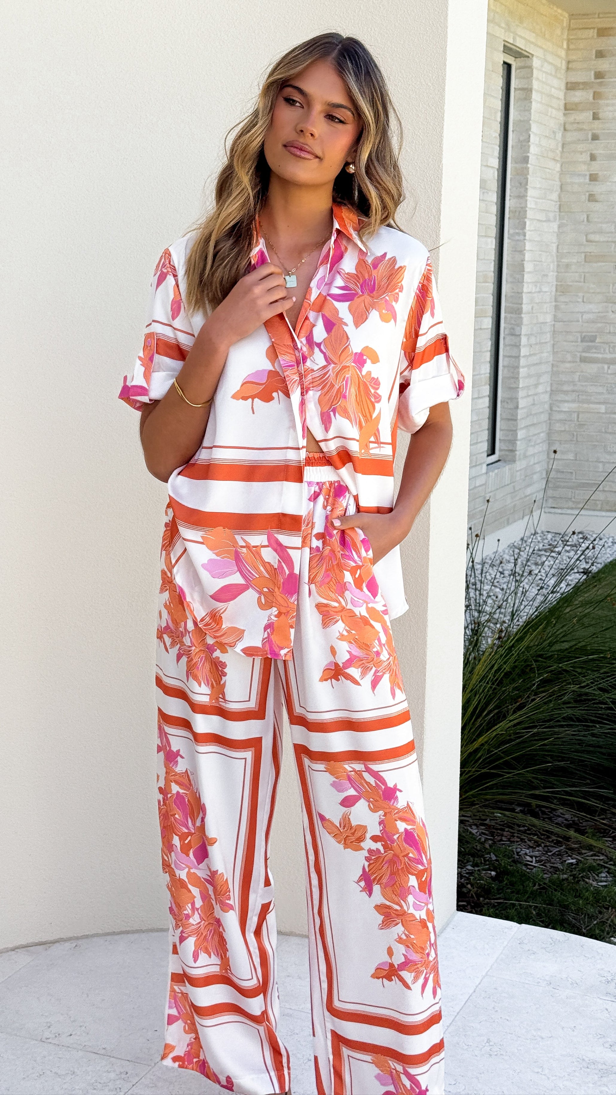 Valene Pants - Orange/White Print