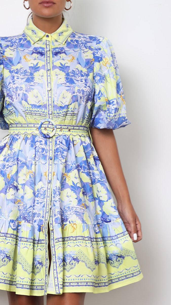 Kalliope Mini Dress - Blue/Yellow