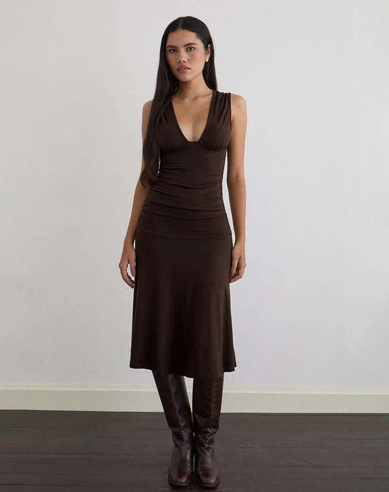 Laluma Midi Dress in Bitter Chocolate