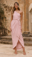 Clara One Shoulder Maxi Dress - Dusty Pink