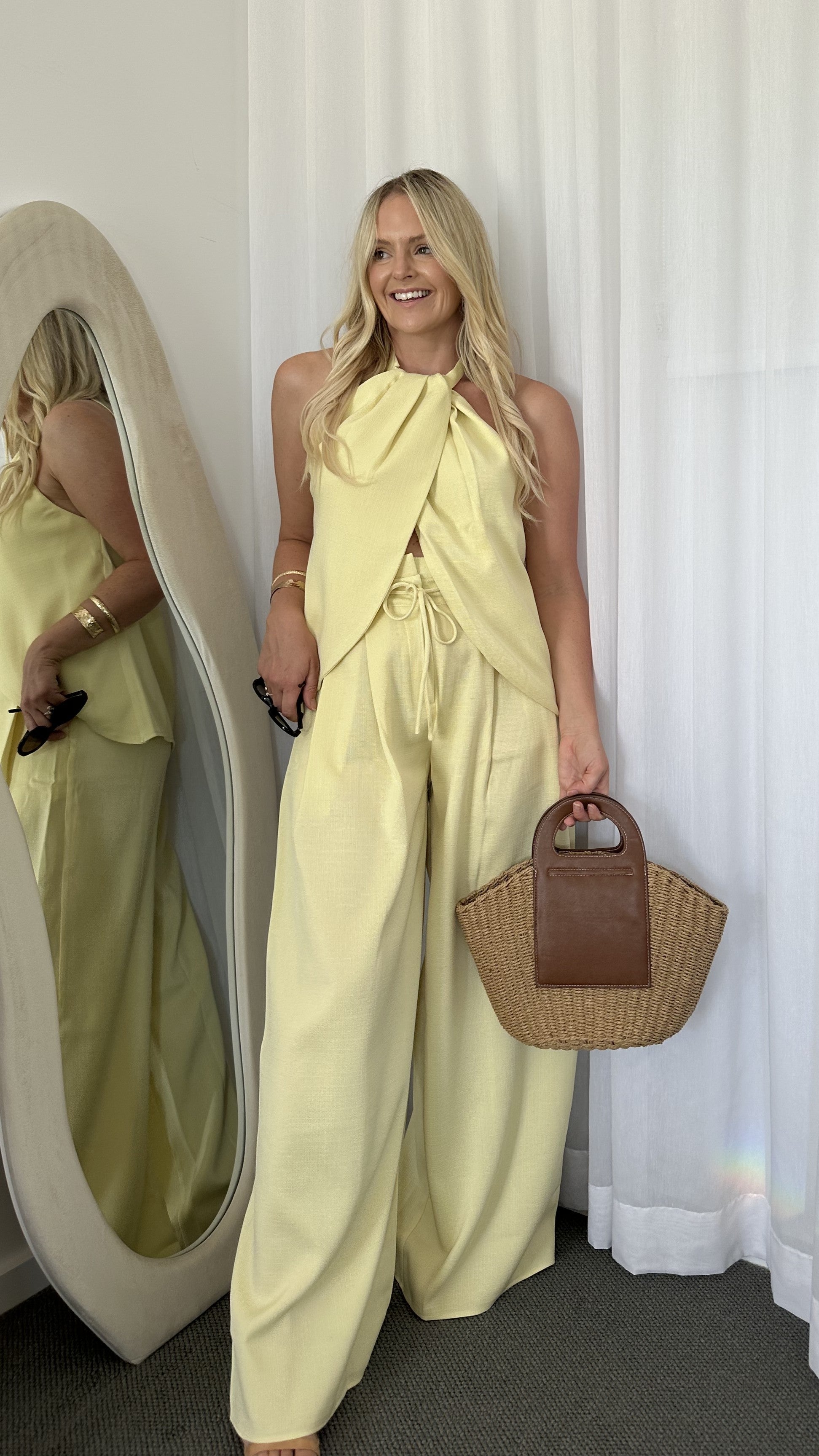 Melinda High Waist Pants - Soft Yellow
