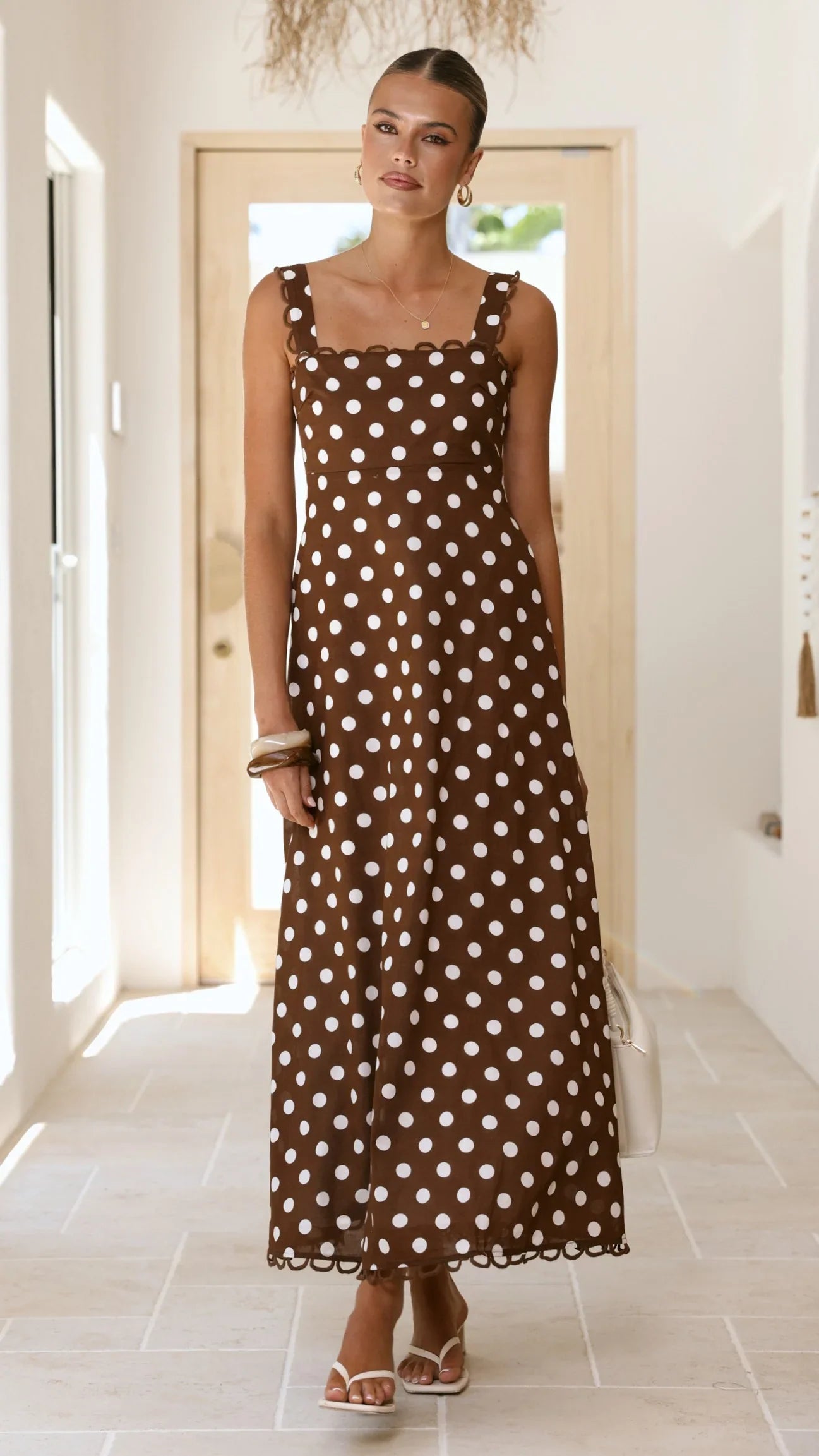 Milani Maxi Dress - Brown Polka