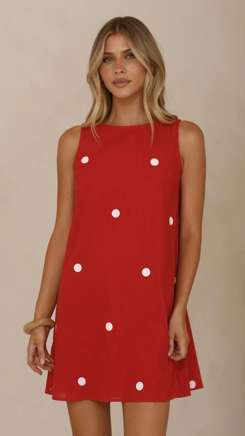 Natala Shift Mini Dress - Red/White Polka Dot