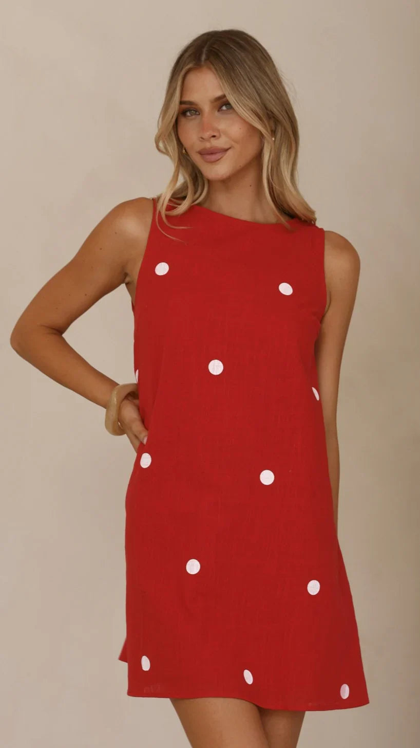 Natala Shift Mini Dress - Red/White Polka Dot