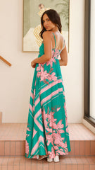 Kaethe Maxi Dress - Green/Pink Floral