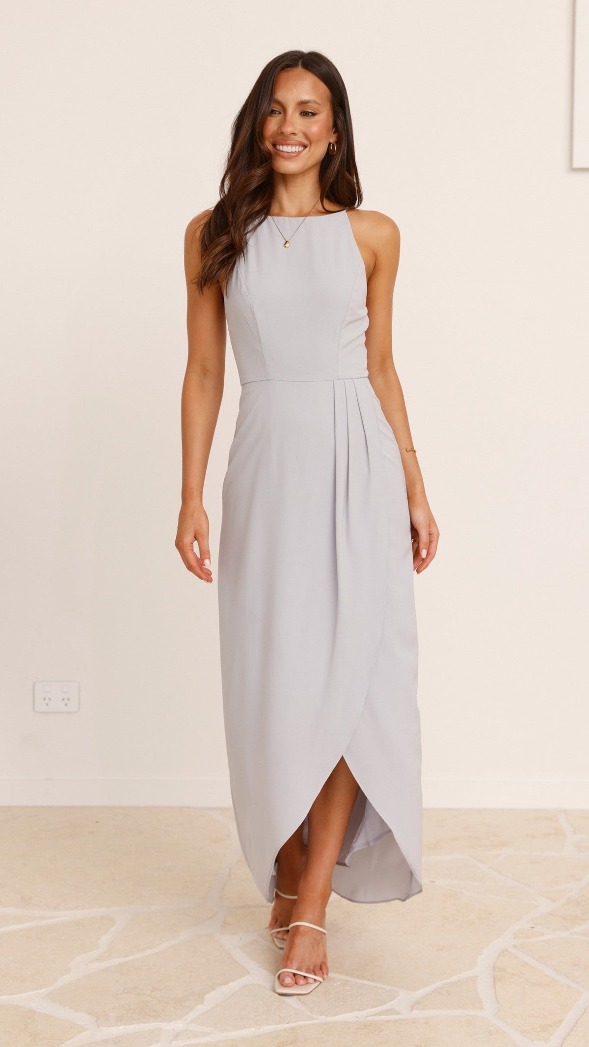 Genevieve Boat Neck Maxi Dress - Silver