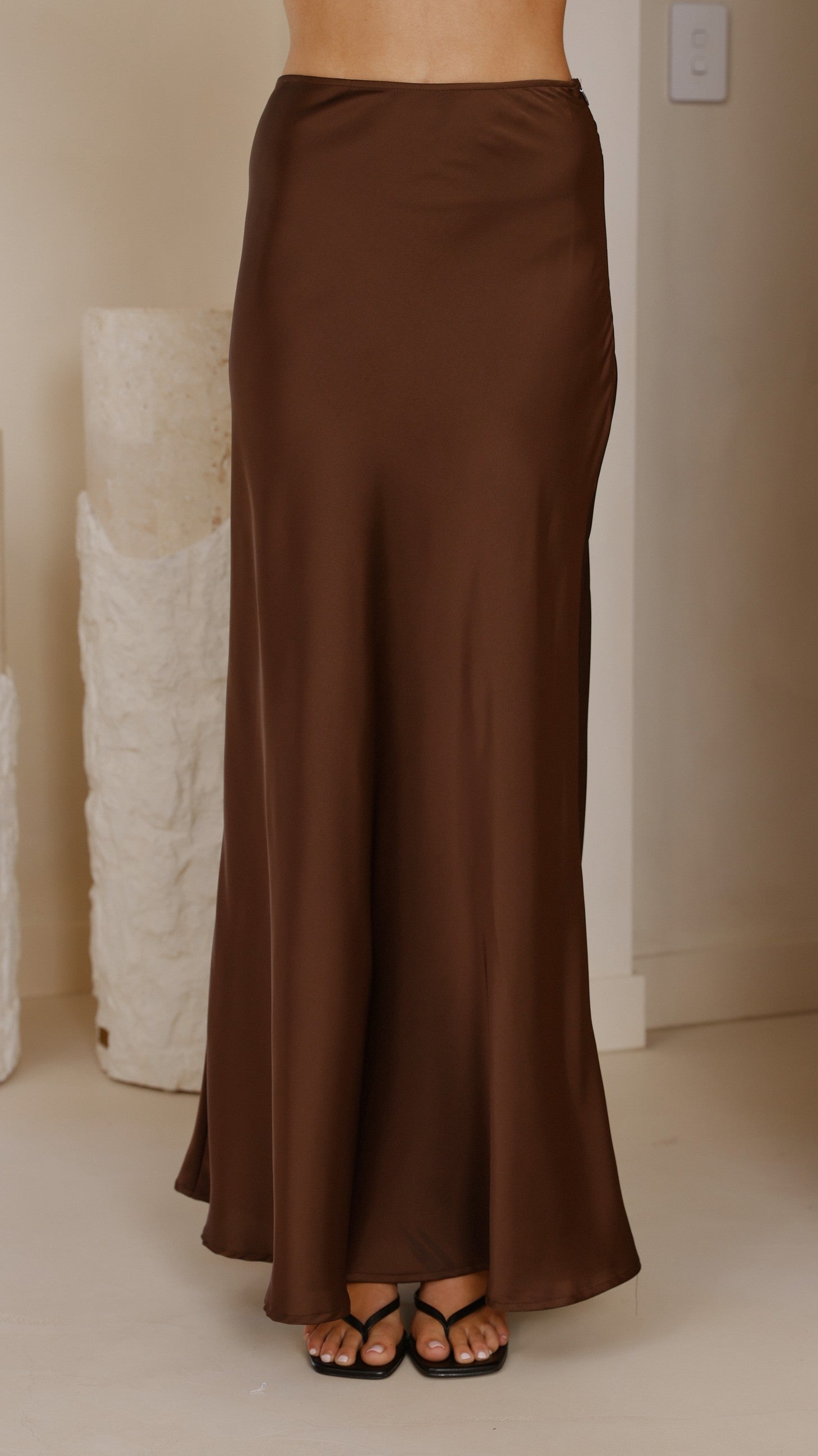 Darina Bias Cut Maxi Skirt - Chocolate