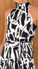 River Halter Midi Dress - Black/White