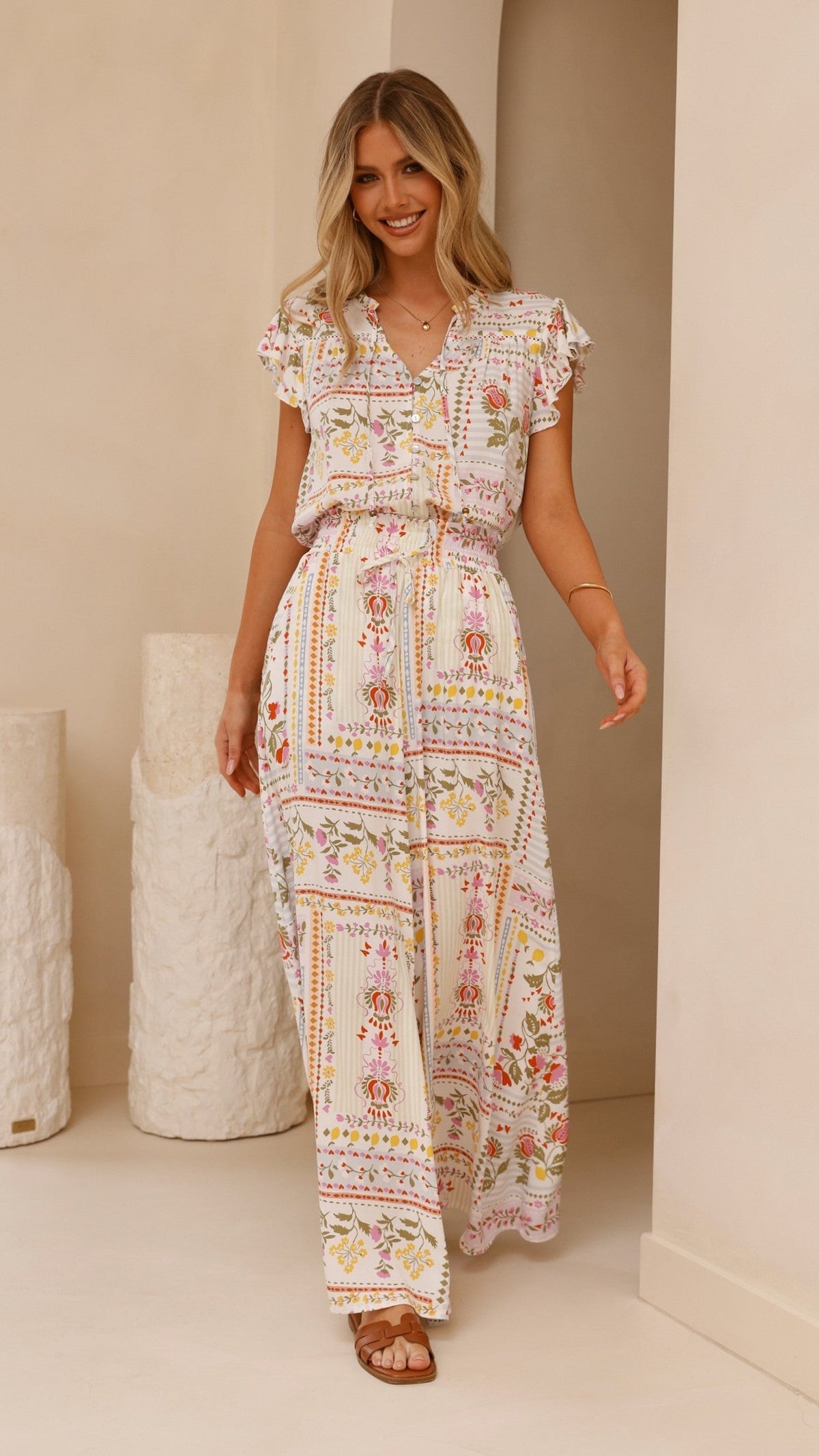 Avery Wide Leg Pants - Leah Print