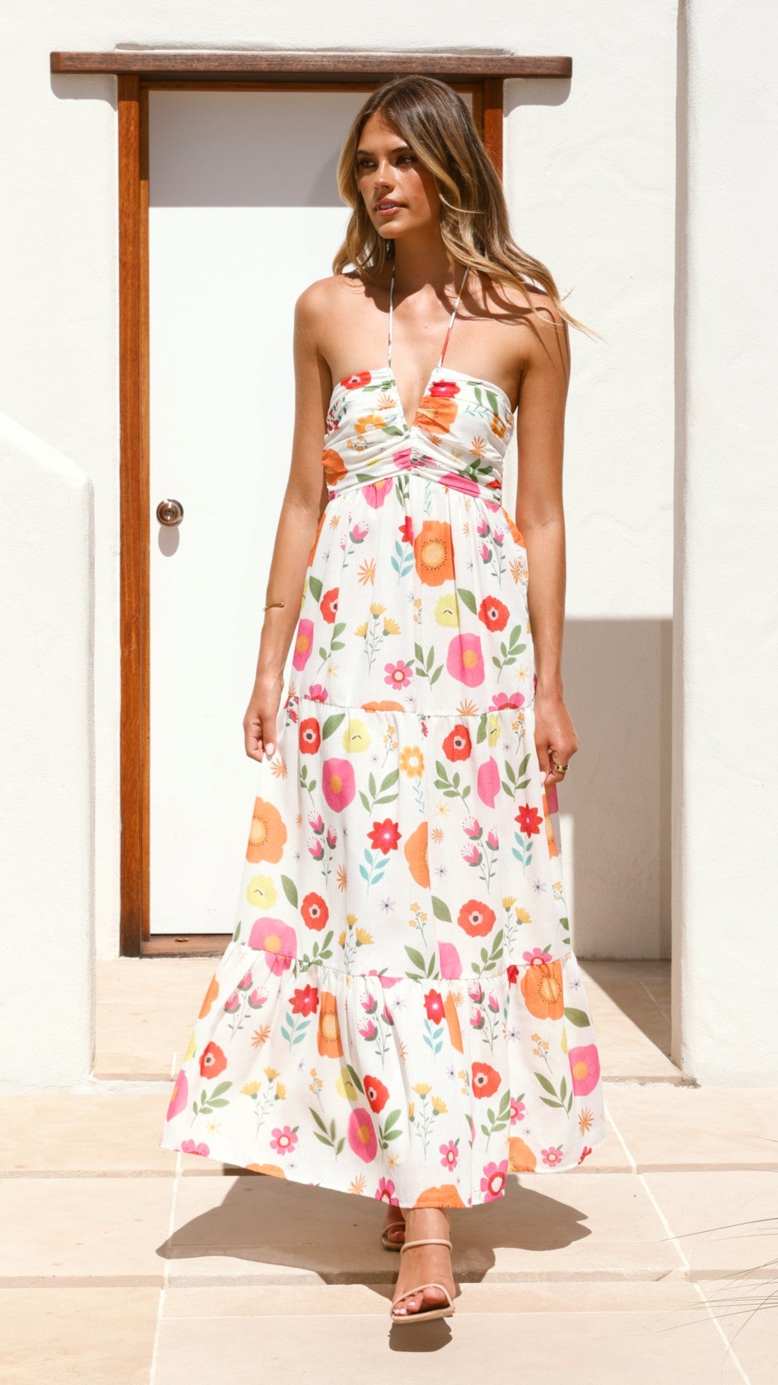 Taffeta Maxi Dress - White Floral