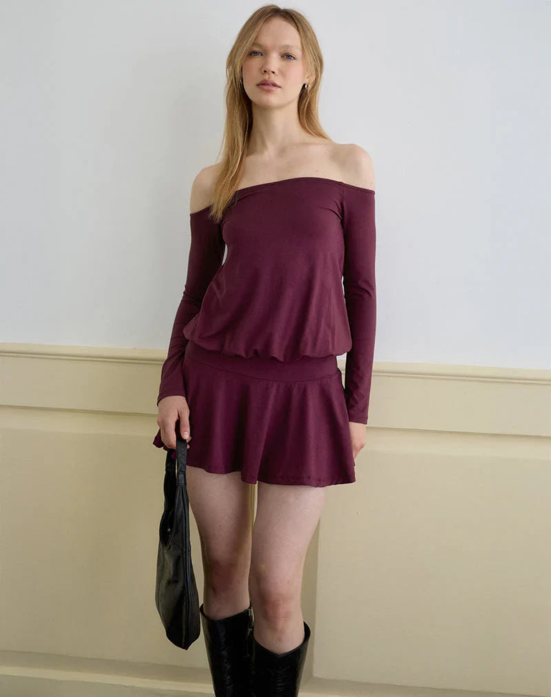 Somiah Bardot Mini Dress in Deep Purple