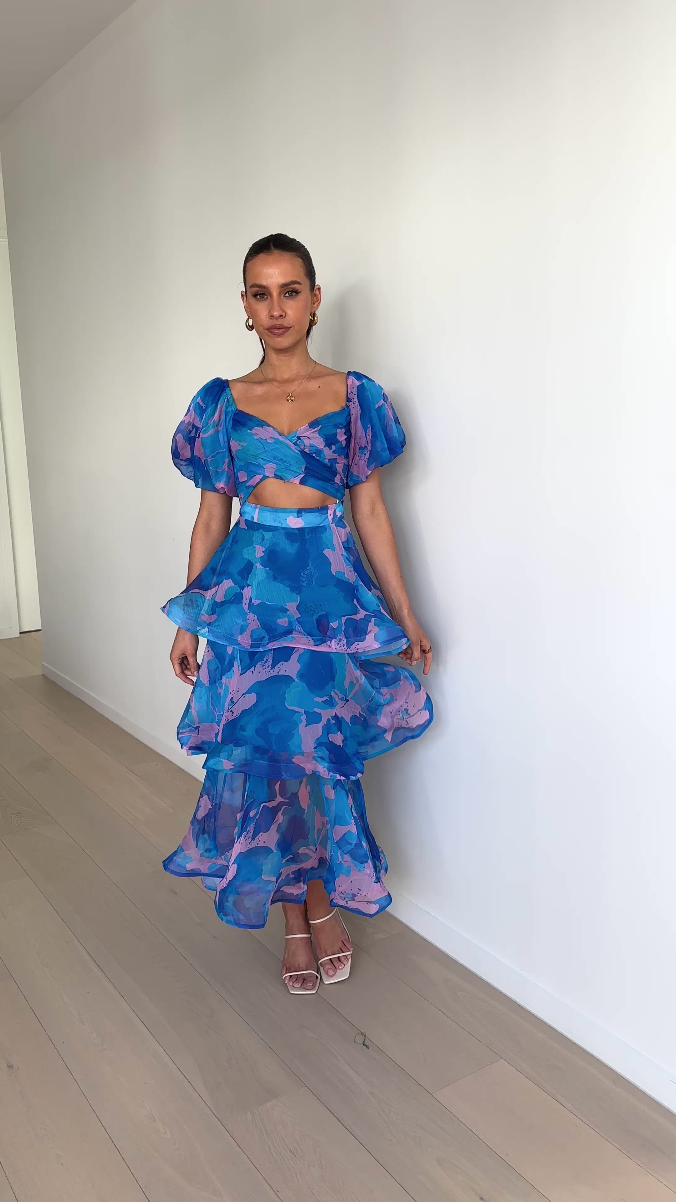Casey Maxi Dress - Blue / Pink Print