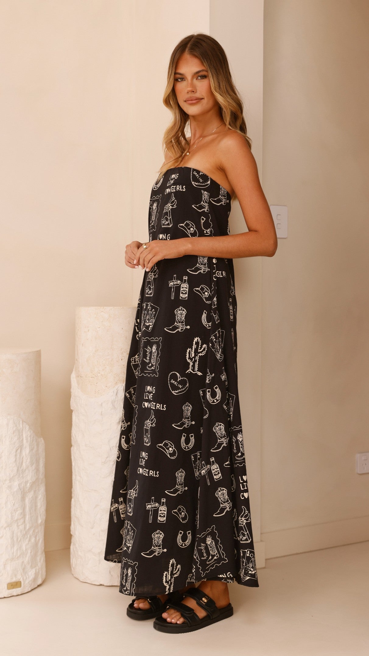 Connie Maxi Dress - Black/Beige Cowgirl