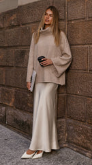 Darina Bias Cut Maxi Skirt - Champagne