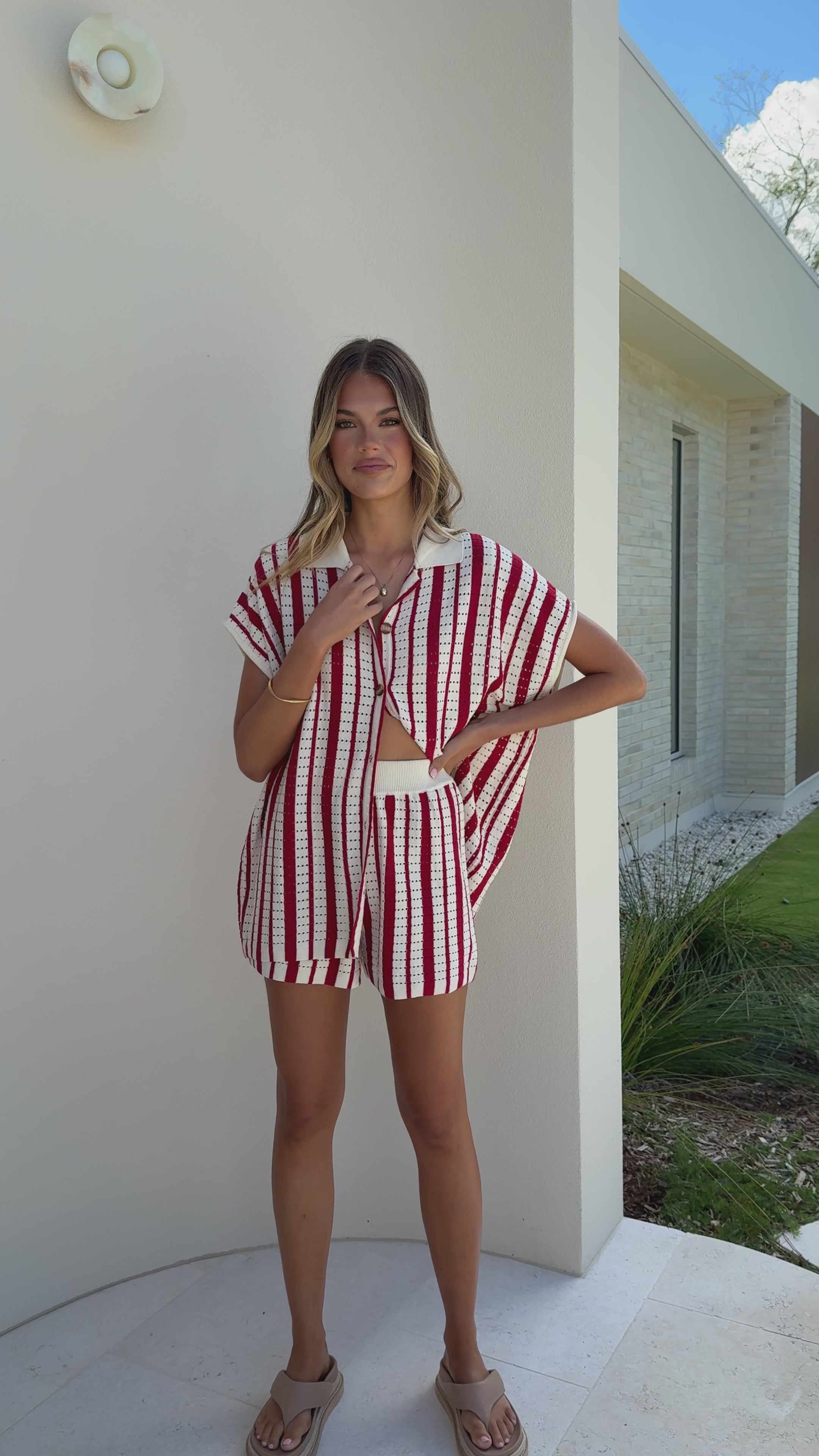 Leonie Short Sleeve Knit Top - Red