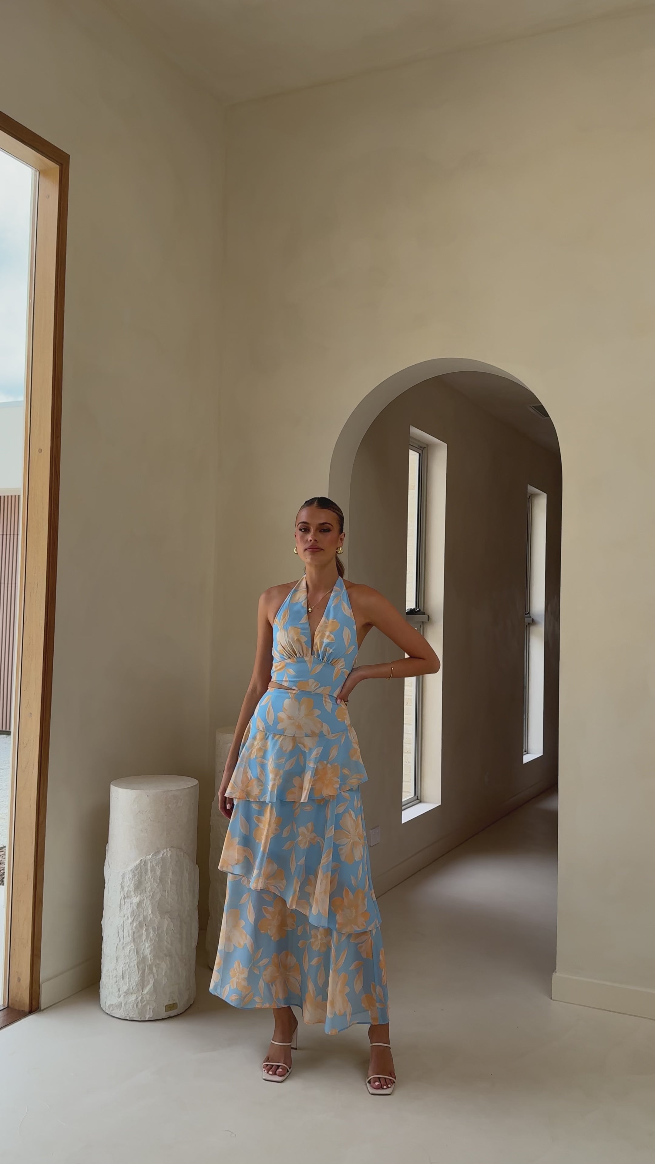 Louka Layered Maxi Dress - Blue/Yellow Floral
