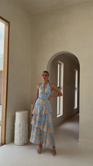 Louka Layered Maxi Dress - Blue/Yellow Floral
