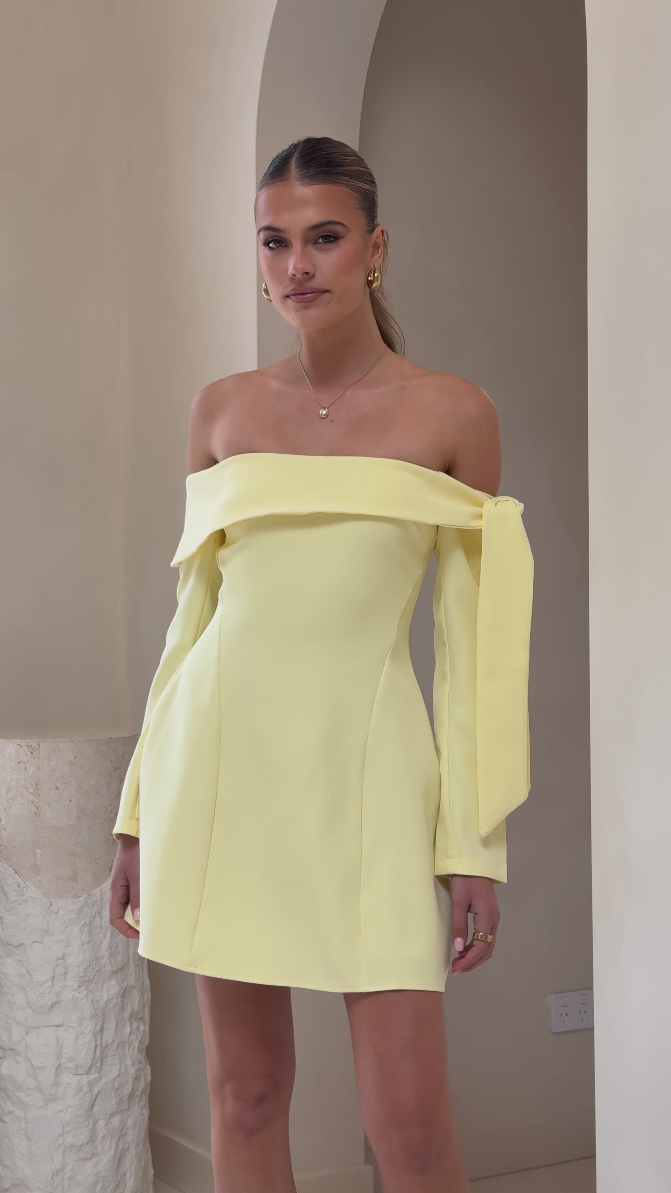 Halen Long Sleeve Mini Dress - Lemon