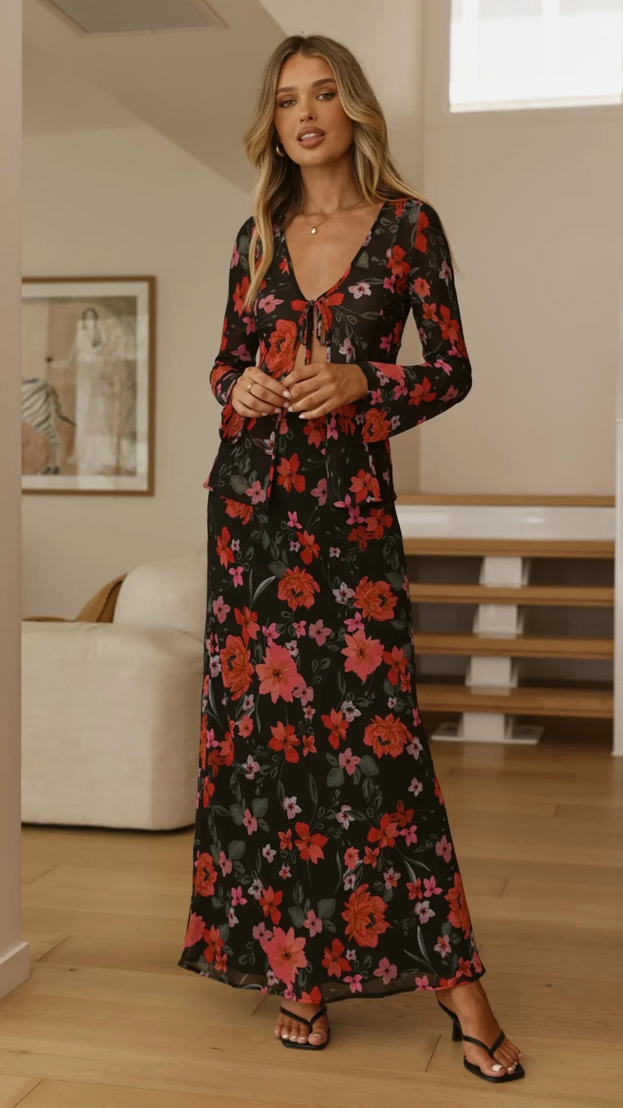 Brianna Open Tie Top - Dark Floral