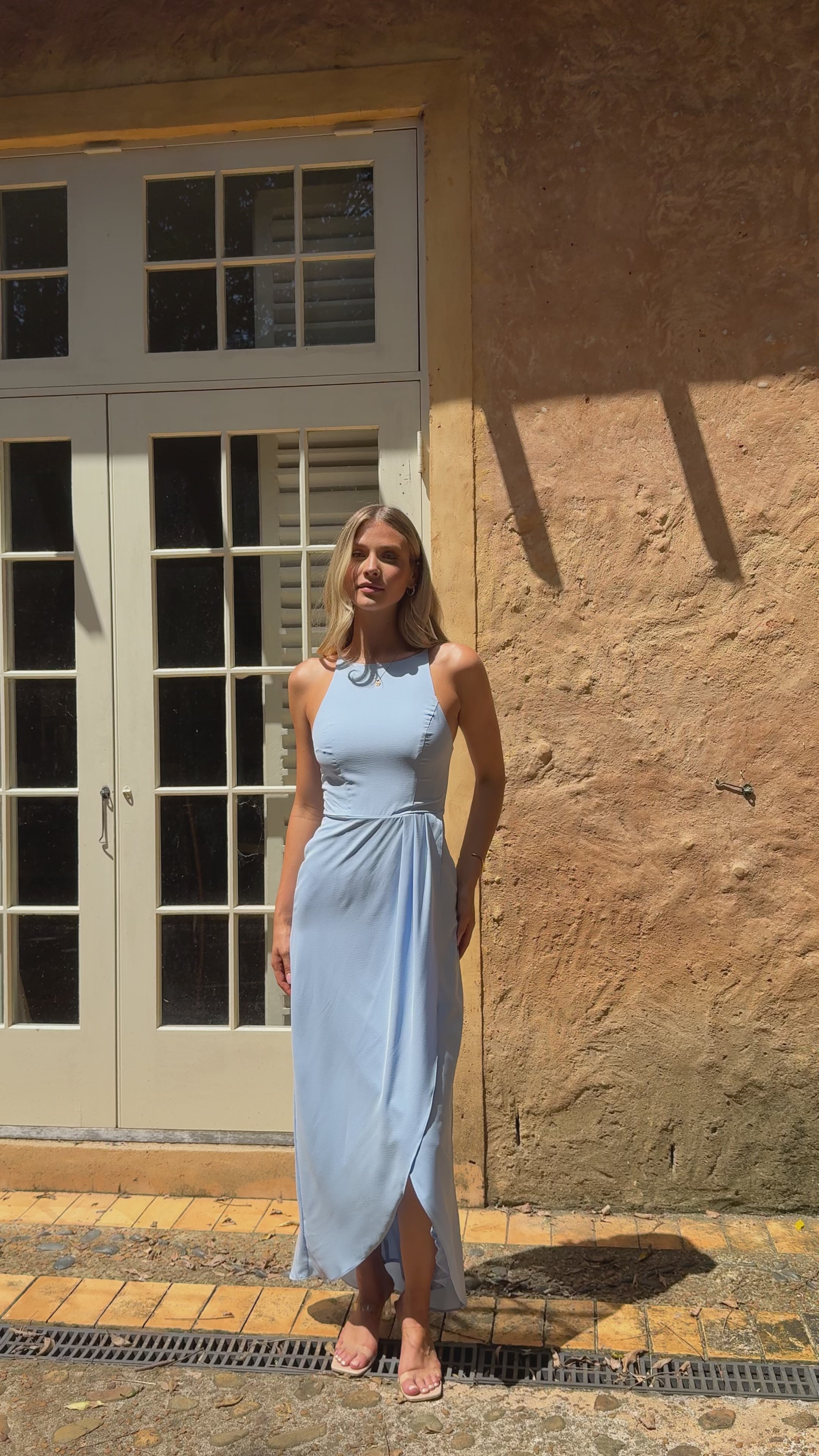 Genevieve Boat Neck Maxi Dress - Blue