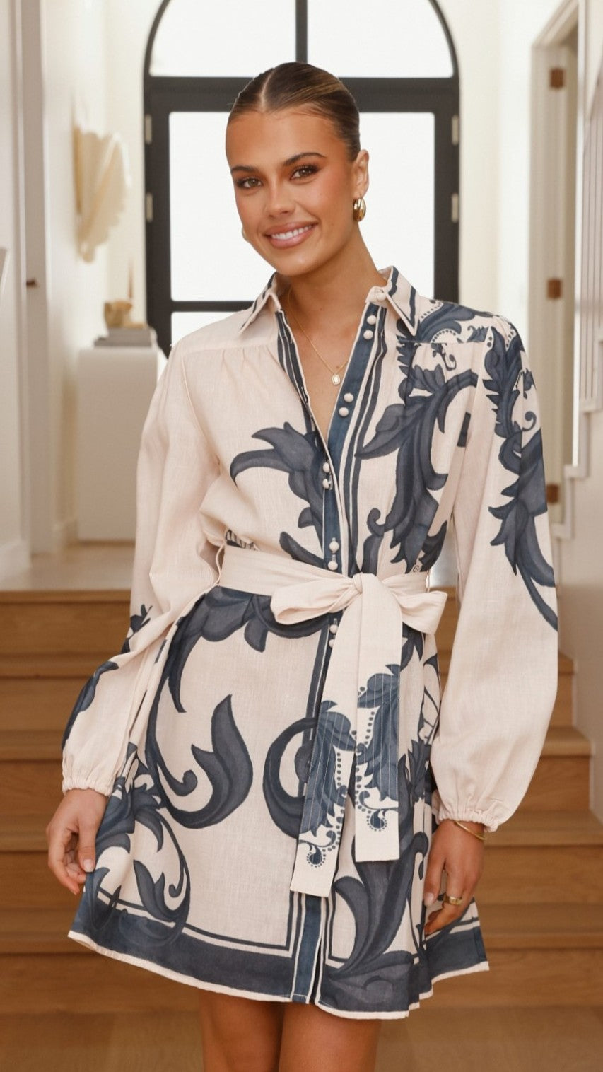 Lucia Long Sleeve Mini Dress - Cream Zayna