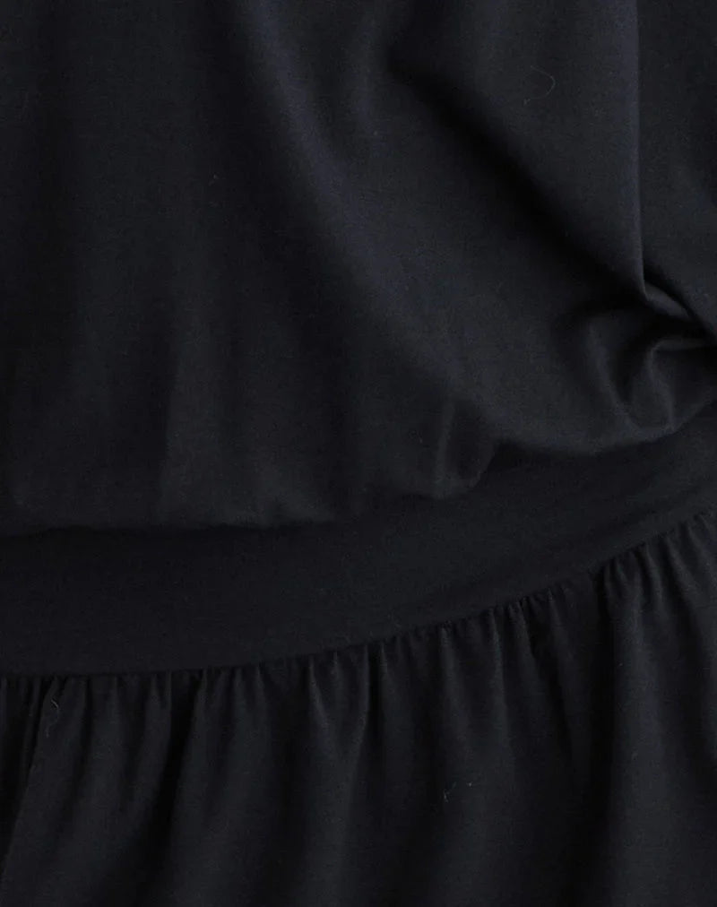 Osiri Batwing Plunge Mini Dress in Jersey Black