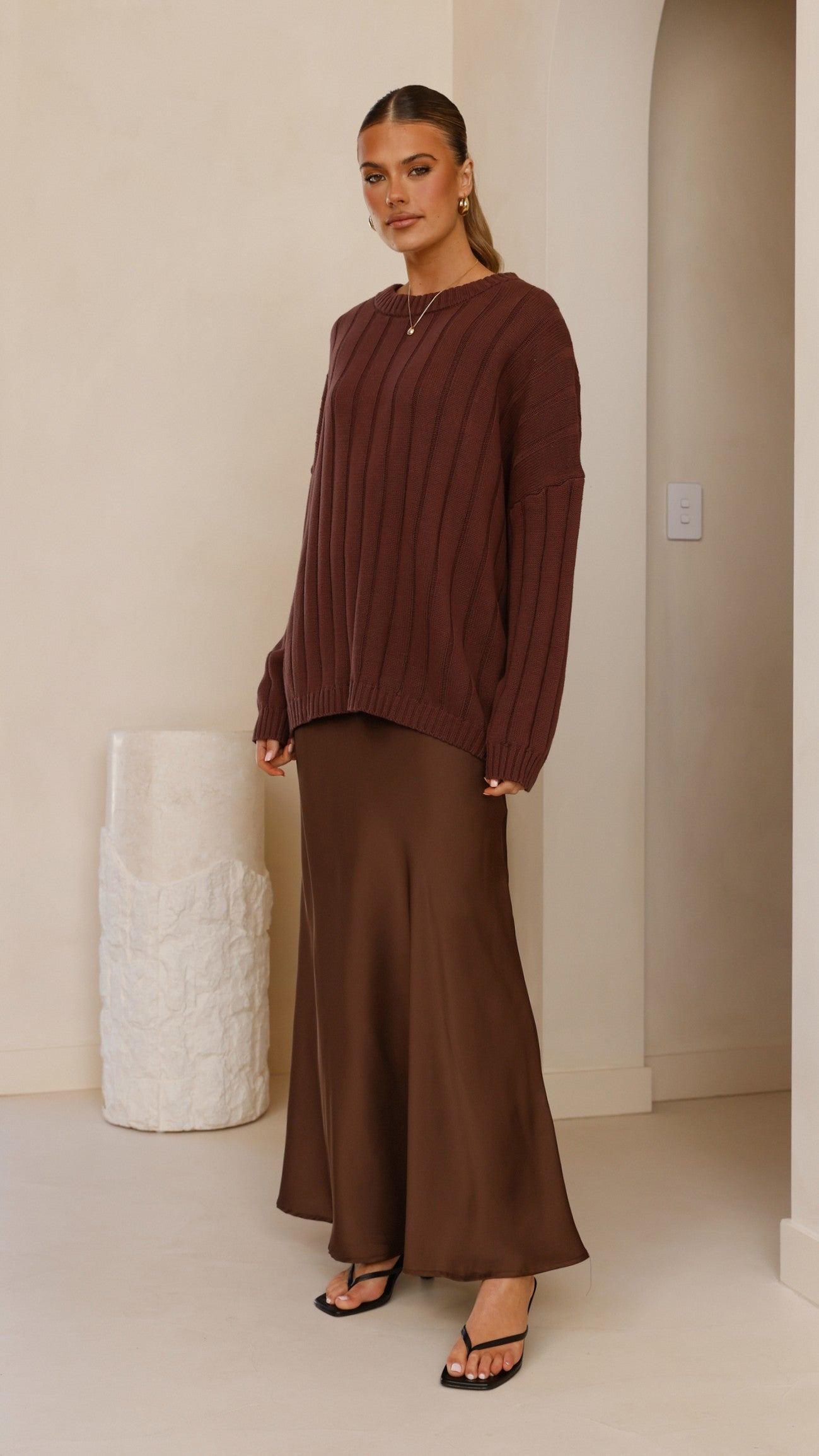 Darina Bias Cut Maxi Skirt - Chocolate