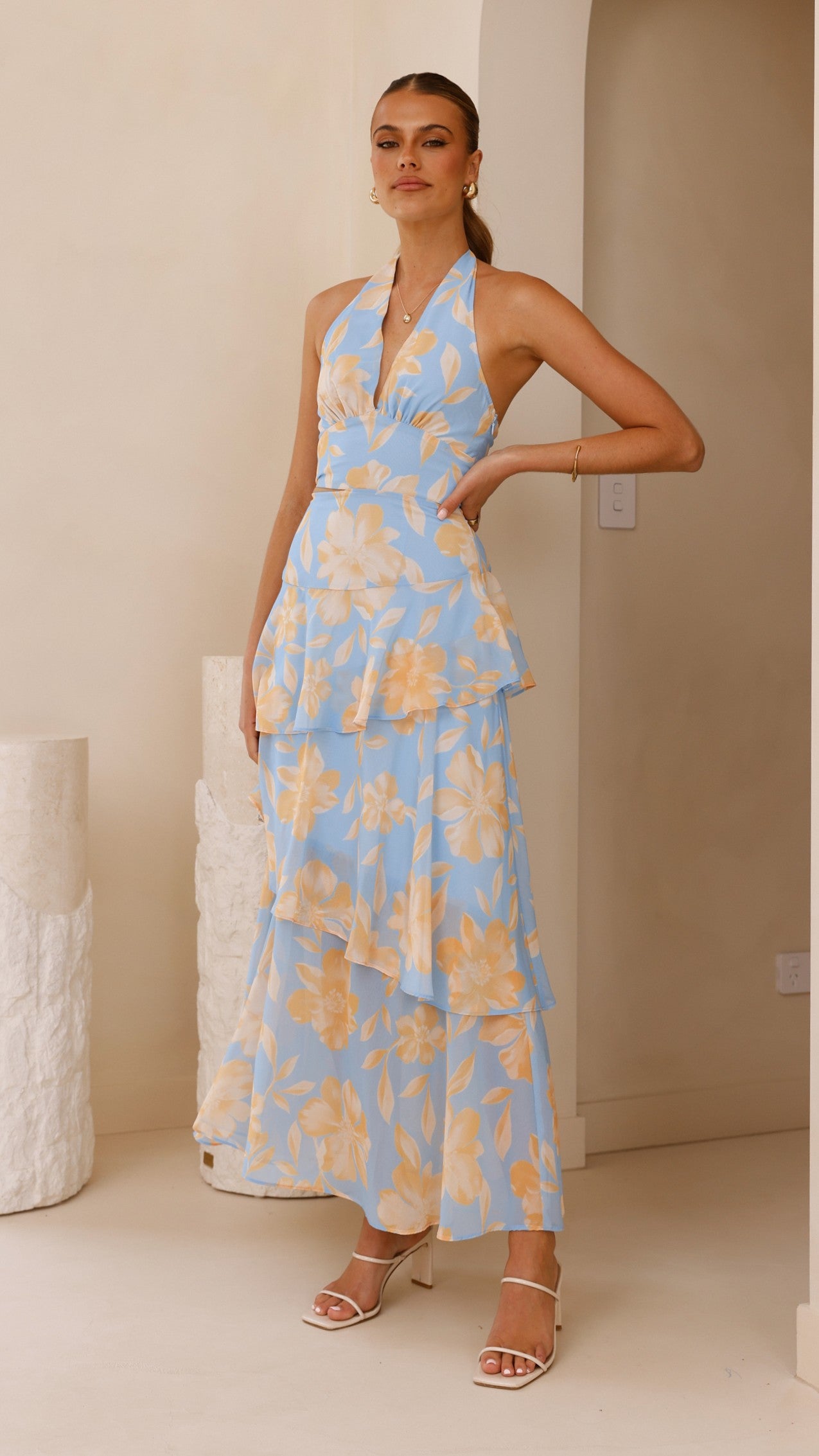 Louka Layered Maxi Dress - Blue/Yellow Floral
