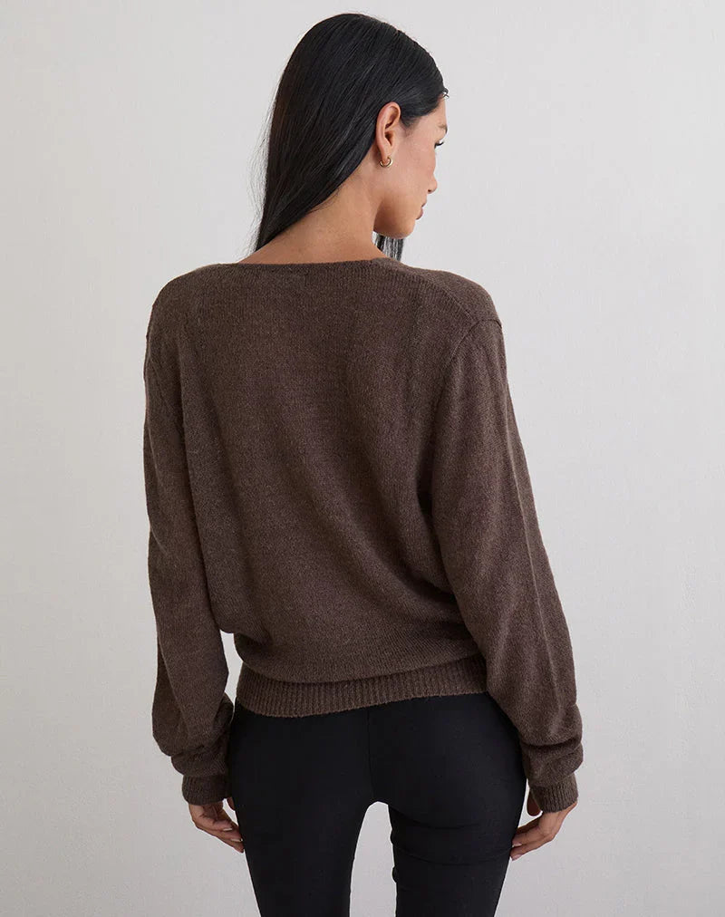 Saroya Plunge Wrap Top in Knit Dark Chocolate