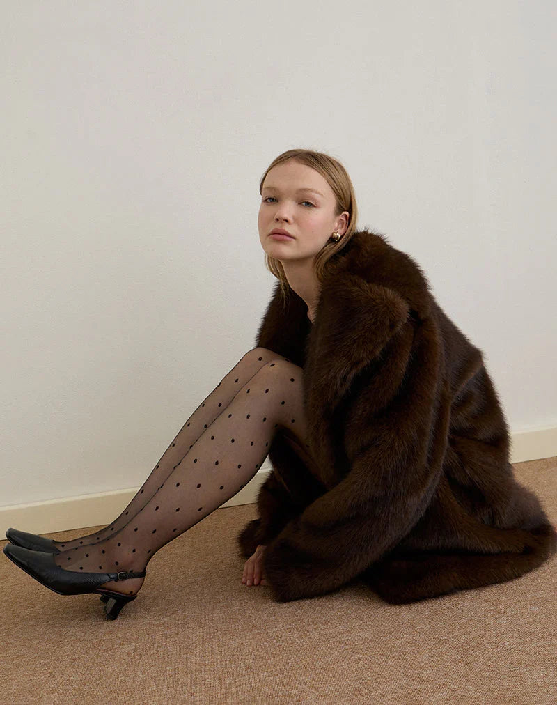 Pepita Jacket in Faux Fur Dark Brown