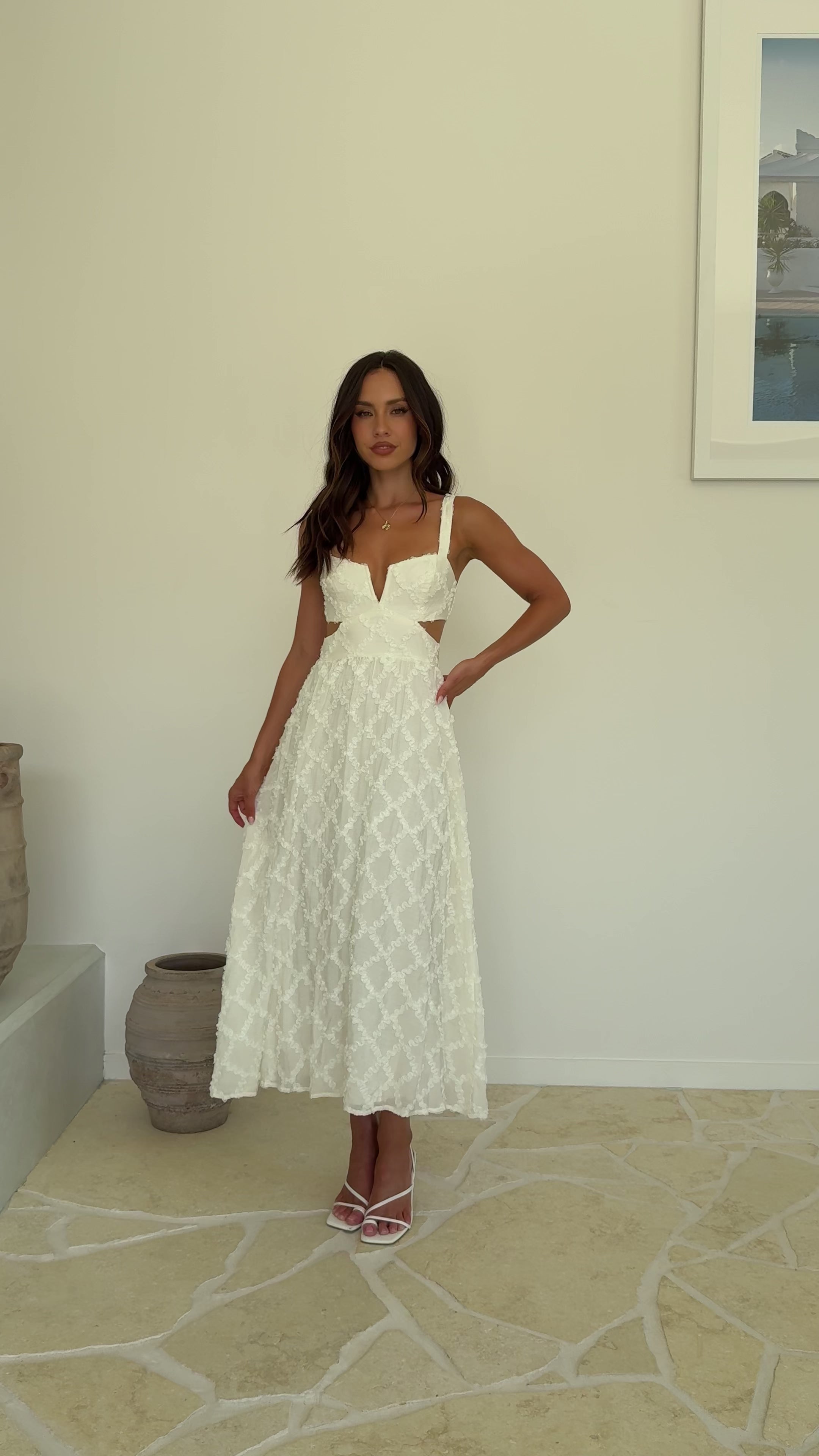 Jenny Side Cut Midi Dress - Cream