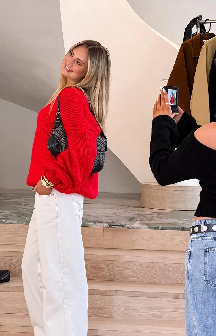 Delvey Red Chunky Knit Sweater
