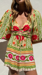 Janiya Puff Sleeve Playsuit - Sunkissed Print