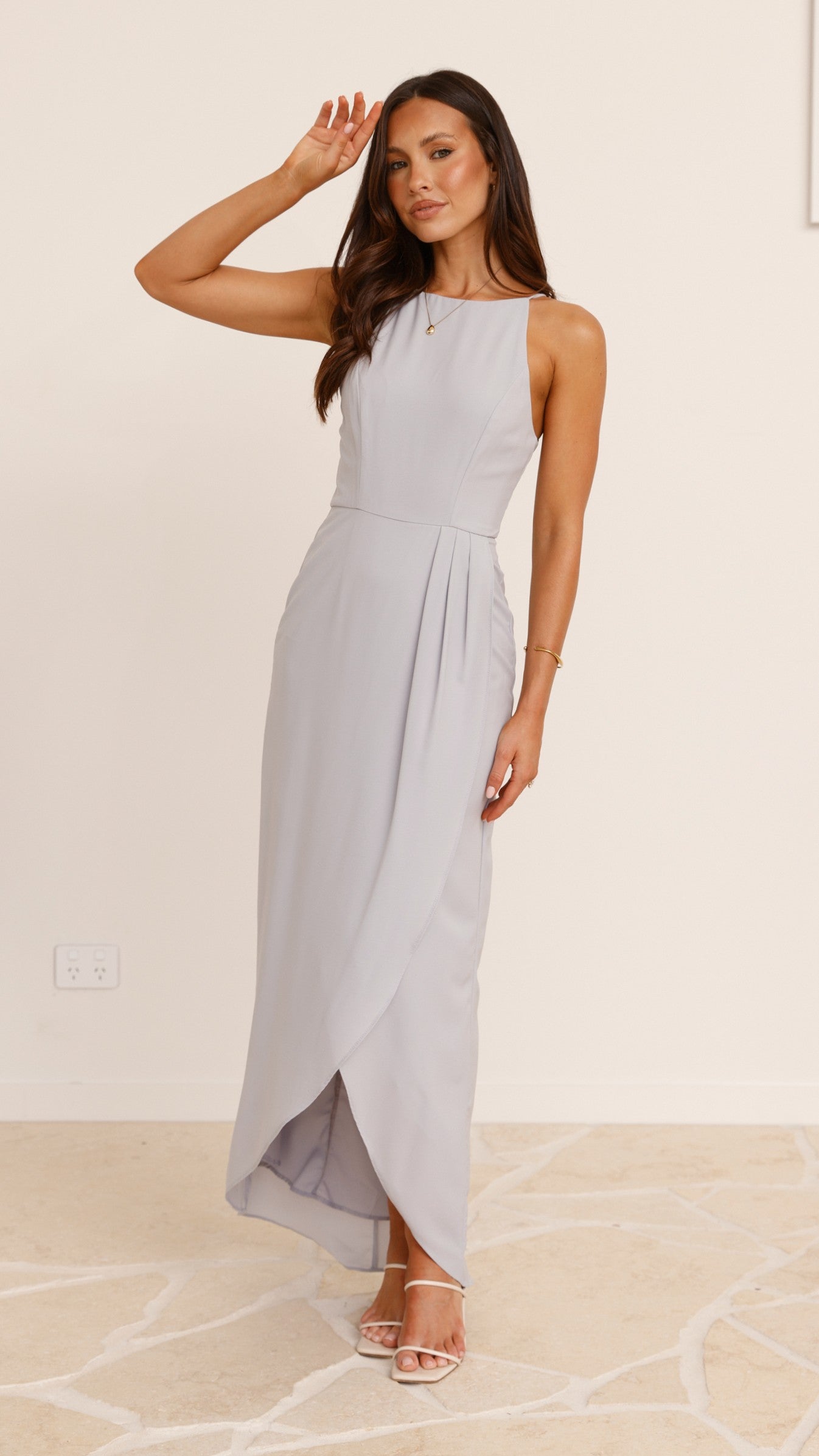 Genevieve Boat Neck Maxi Dress - Silver