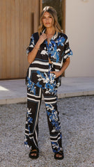 Valene Pants - Black/Blue Print