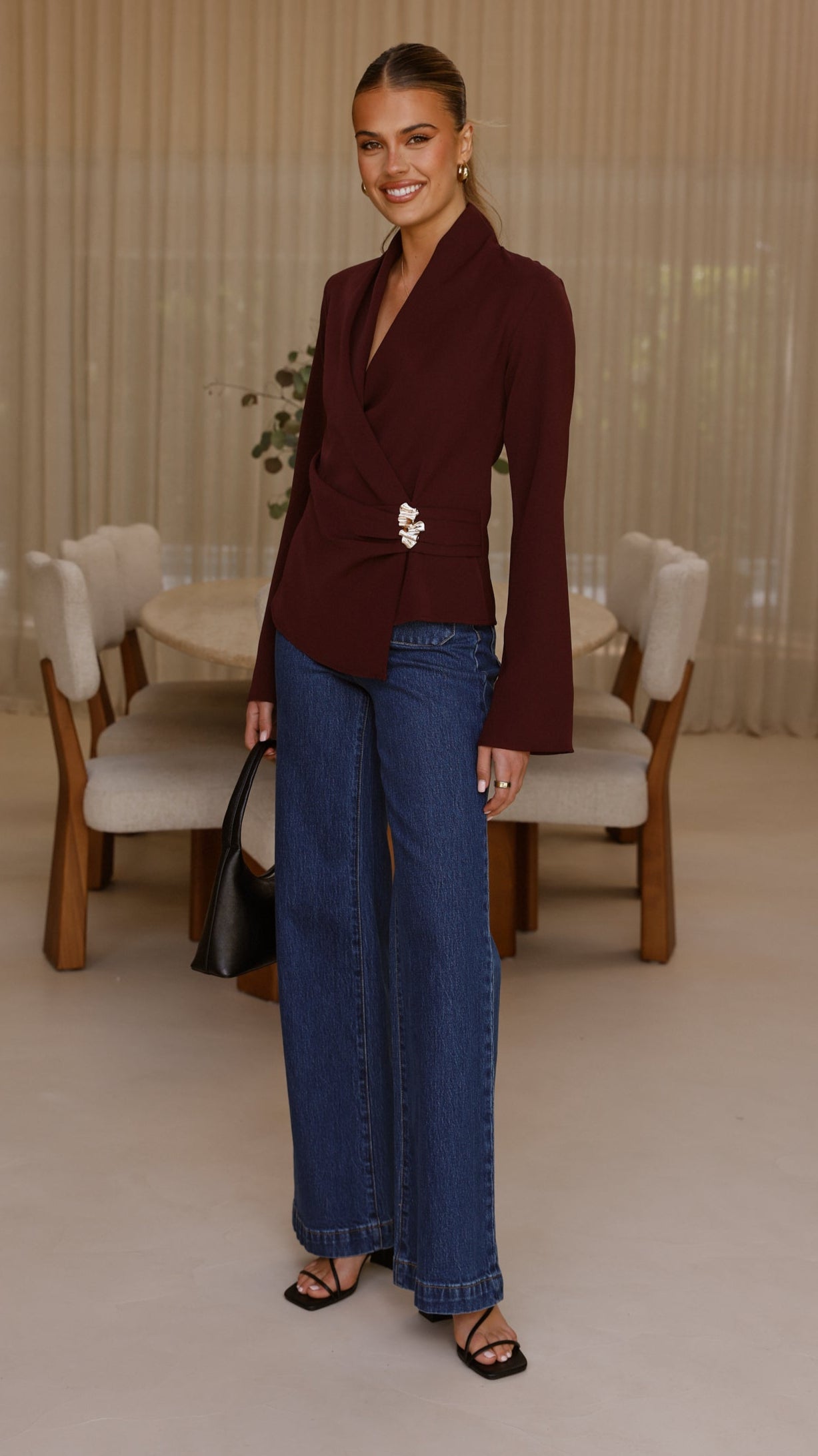 Lani Open Front Top - Burgundy
